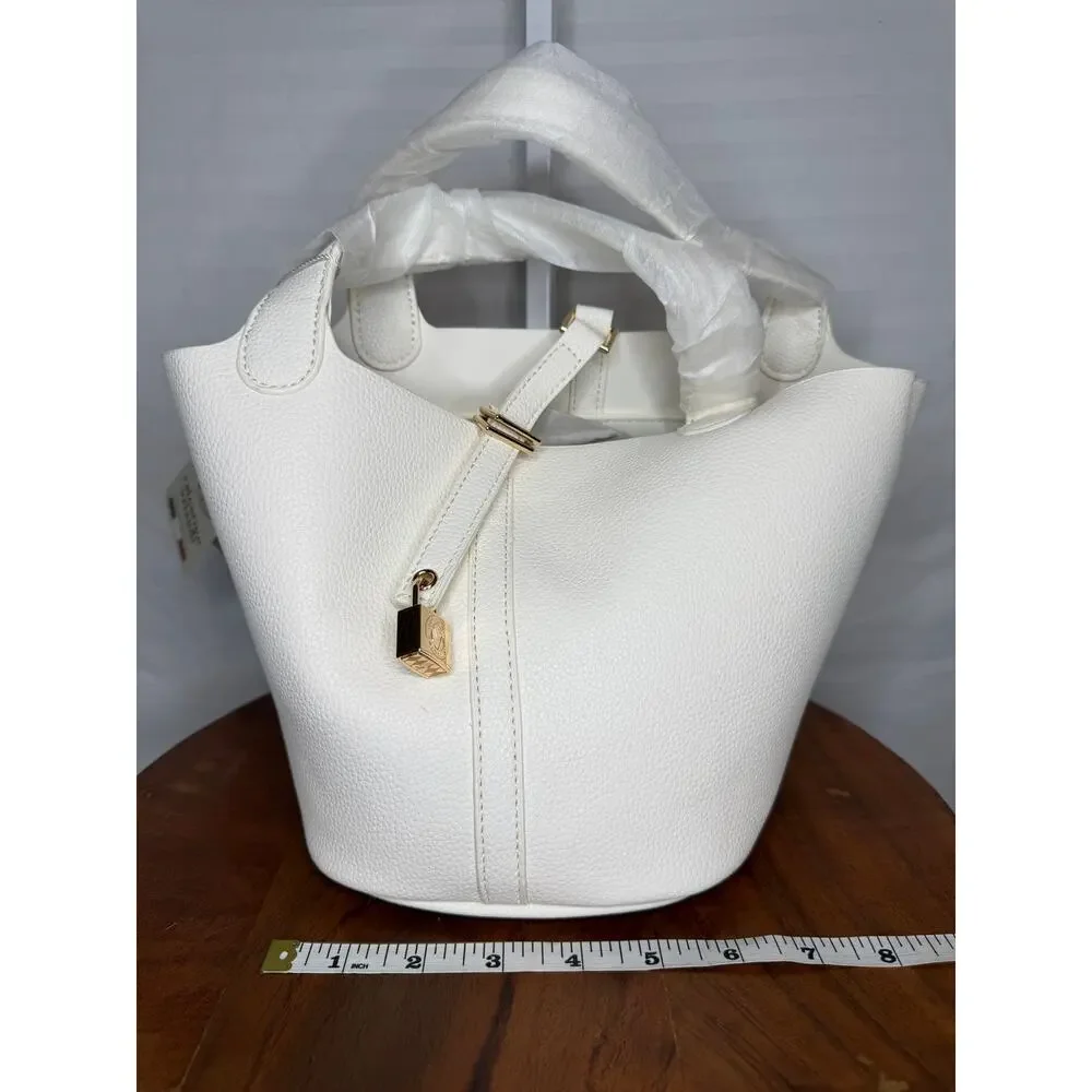 Valentino Orlandi Milano NWT White Pebbled Faux Leather Tote Handbag w/ Pouch